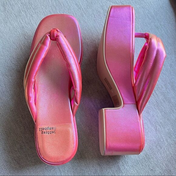 NWOT Jeffrey Campbell Platform Pink Metallic Flip Flop Sandals 9 - Picture 3 of 7